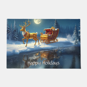 Reindeer Christmas Sleigh Holiday Doormat