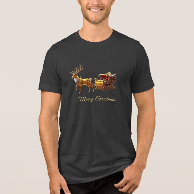 Reindeer Christmas Sleigh Holiday Men's T-Shirt Tri-Blend Shirt (Front)