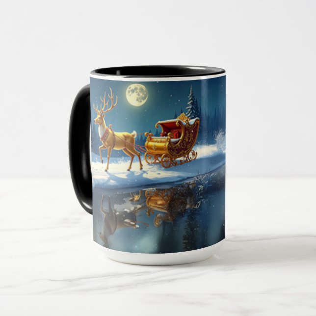 Reindeer Christmas Sleigh Holiday Mug (Front Left)