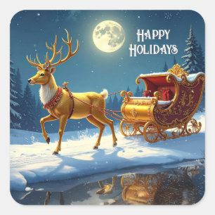 Reindeer Christmas Sleigh Holiday Sticker