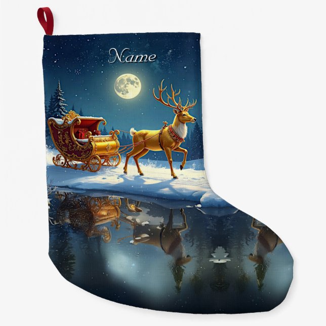 Reindeer Christmas Sleigh Holiday Stocking (Front)