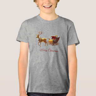 Reindeer Christmas Sleigh Holiday Tri-Blend Shirt