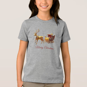 Reindeer Christmas Sleigh Holiday Tri-Blend Shirt