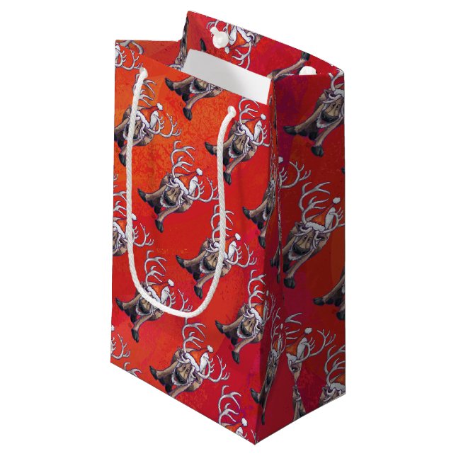 Reindeer Christmas Small Gift Bag (Front Angled)