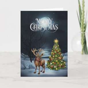 Reindeer Christmas Tree in the Woods Holiday Card
