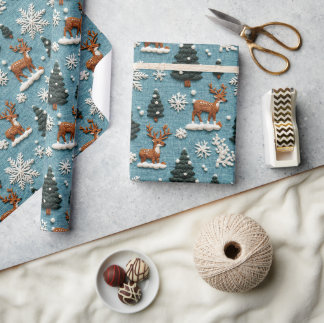 Reindeer Christmas Tree Knitted Thread Winter Wrapping Paper