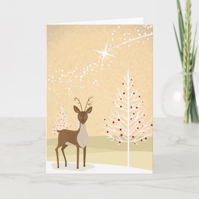 Reindeer, Christmas Tree Photo Inside Holiday Card (Front)