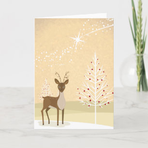 Reindeer, Christmas Tree Photo Inside Holiday Card