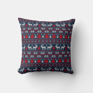 Reindeer Christmas Tree Scandinavian Holiday Cushion