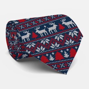 Reindeer Christmas Tree Scandinavian Holiday Tie