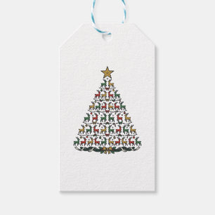 Reindeer Christmas Tree Vintage Engraving Shirt_1 Gift Tags