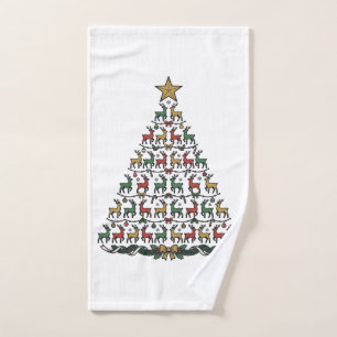 Reindeer Christmas Tree Vintage Engraving Shirt_1 Hand Towel