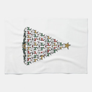 Reindeer Christmas Tree Vintage Engraving Shirt_1 Tea Towel