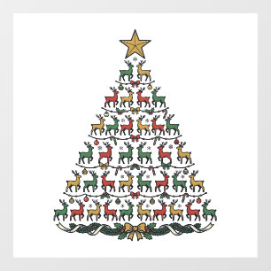 Reindeer Christmas Tree Vintage Engraving Shirt_1 Window Cling