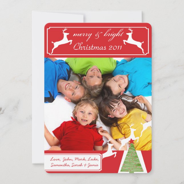 Reindeer Christmas Tree Your Photo Christmas Card (Front)