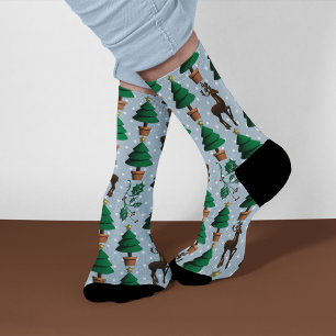 Reindeer, Christmas Trees and Holly  Socks