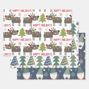 Reindeer Christmas Trees Elves Rustic Cute Wrapping Paper Sheet