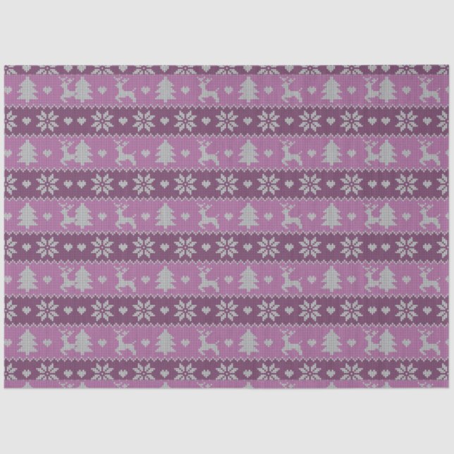 Reindeer Christmas Trees Hearts Purple Christmas Tissue Paper (Front)