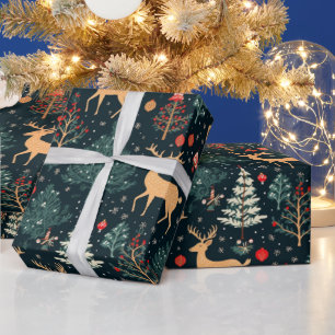 Reindeer Christmas Trees Snowflakes Christmas Wrapping Paper