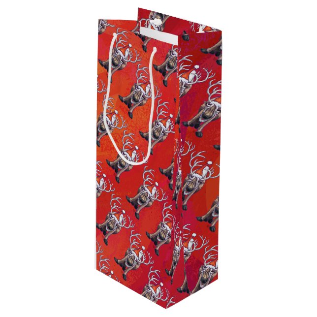 Reindeer Christmas Wine Gift Bag (Front Angled)