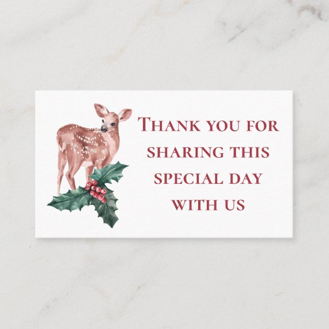 Reindeer Christmas Winter Red Wedding Thank You Place Card (Front)