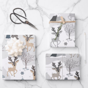 Reindeer Christmas Wrapping Paper Set (3) - #1