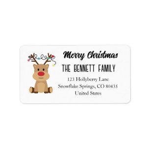 Reindeer Colorful Christmas Lights Typography Label