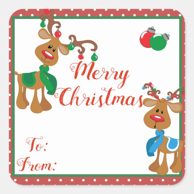 Reindeer Colourful Christmas Gift Tag Sticker Labe (Front)