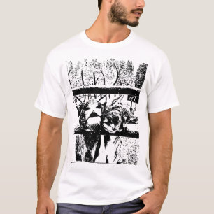 Reindeer Couple in a Winter Forest Line Art T-Shirt