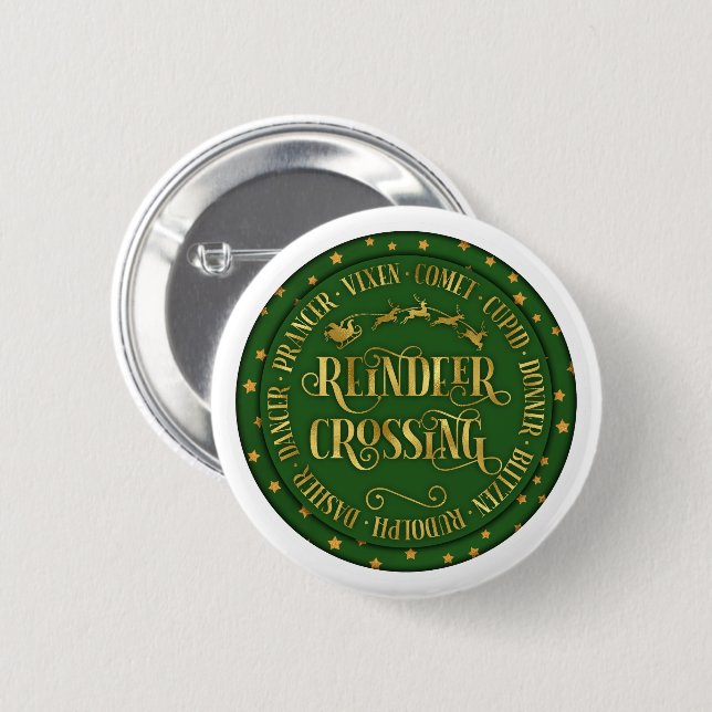 Reindeer Crossing 6 Cm Round Badge (Front & Back)