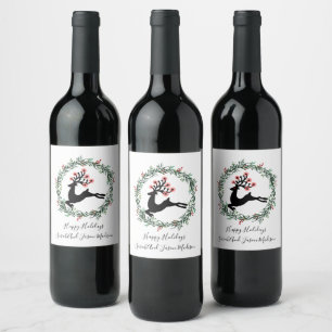 Reindeer Custom Name Christmas Wine Label