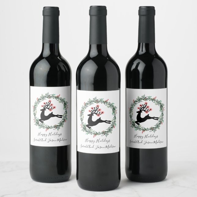 Reindeer Custom Name Christmas Wine Label (Bottles)