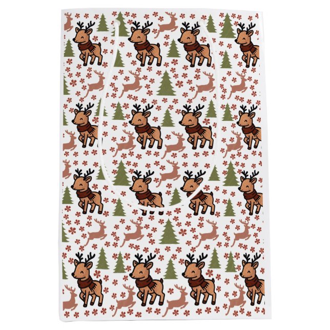 Reindeer cute floral mug medium gift bag (Front)