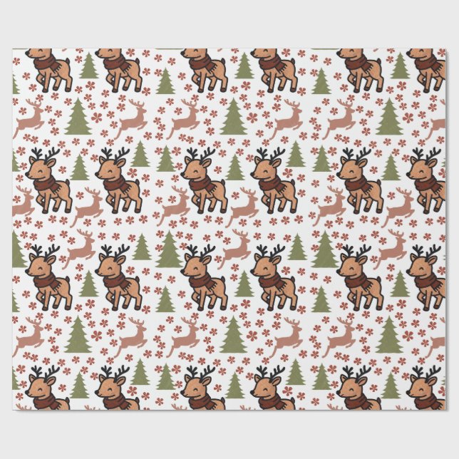Reindeer cute floral mug wrapping paper (Flat)