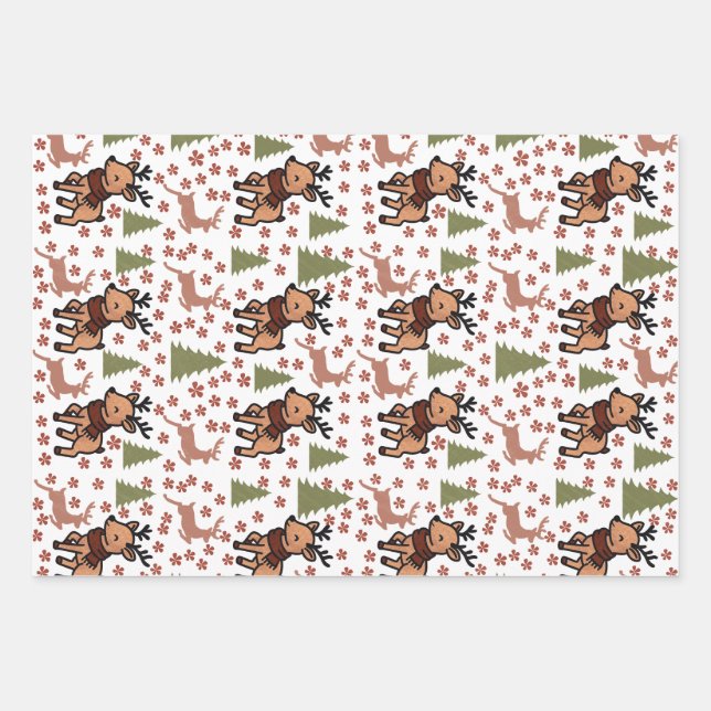 Reindeer cute floral mug wrapping paper sheet (Front)
