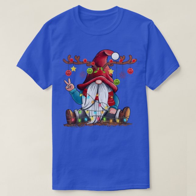 Reindeer Cute Gnome Christmas Light Tree Gnome Pea T-Shirt (Design Front)