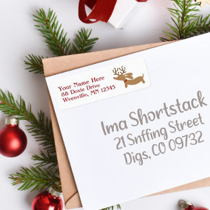 Reindeer Dachshund Christmas  Address Labels Doxie