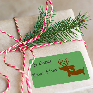 Reindeer Dachshund Holiday Gift Tag Sticky Labels