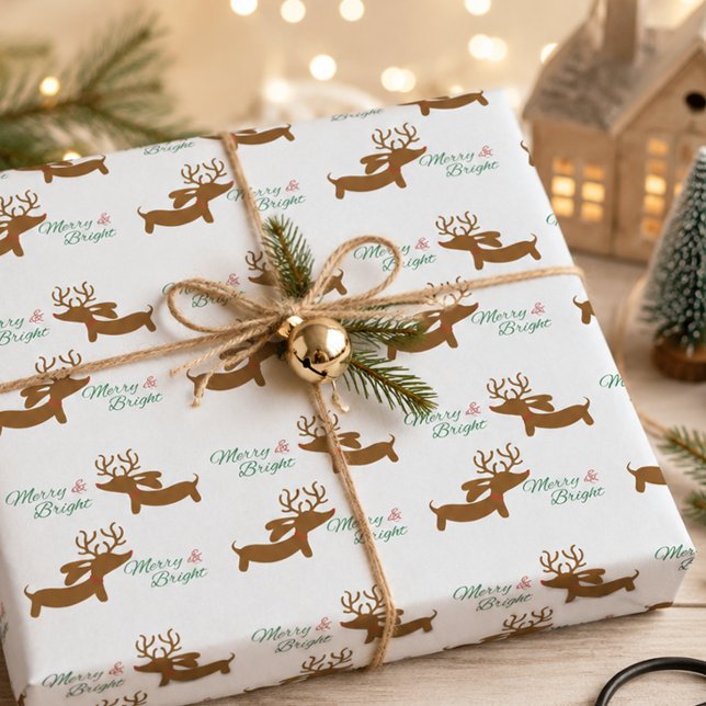 Reindeer Dachshund Merry & Bright Wrapping Paper (Dachshund Merry & Bright Wrapping Paper Reindeer )