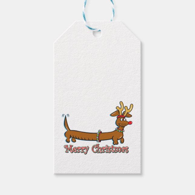 Reindeer Dachshund Merry Christmas Gift Tags (Front)