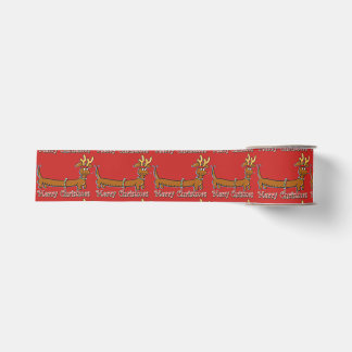 Reindeer Dachshund Merry Christmas Grosgrain Ribbon