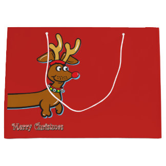 Reindeer Dachshund Merry Christmas Large Gift Bag