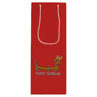 Reindeer Dachshund Merry Christmas Wine Gift Bag