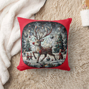 Reindeer dances in a winter wonderland cushion