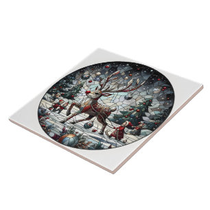 Reindeer dances in a winter wonderland tile