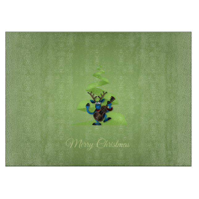 Reindeer Dancing Guitar Merry Christmas Tree Cutting Board (Front)