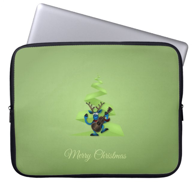 Reindeer Dancing Guitar Merry Christmas Tree Laptop Sleeve (Front)