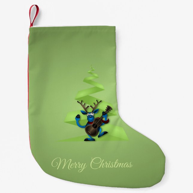 Reindeer Dancing Guitar Merry Christmas Tree Small Christmas Stocking (Front)