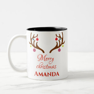 Reindeer decor- Merry christmas Two-Tone Coffee Mug