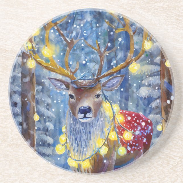 Reindeer Decorated for the Holidays Coaster (Front)